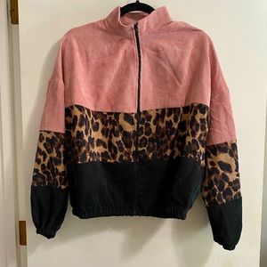 Ribbed color block zip jacket